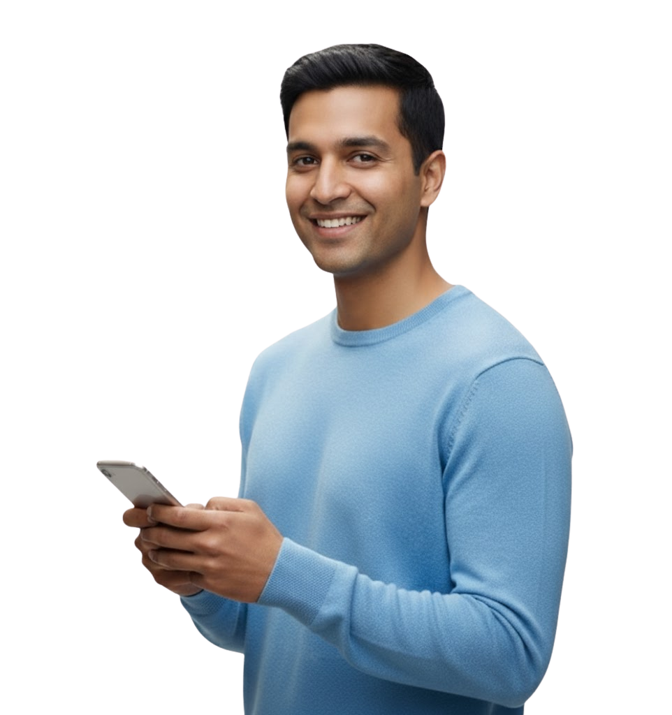 Smiling woman using phone for online tax filing